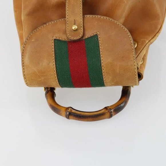 GUCCI Bamboo Web Sherry Line Backpack Leather Brown Red Auth 151581 main image 7